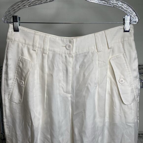 J Crew Women's White Vegan Silk‎ Cargo Pants Size 8 Cupro Sustainable Flowy Boho - Picture 6 of 11